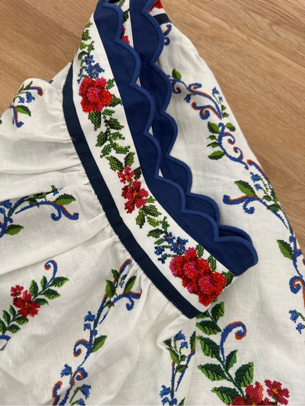 FARM Rio White A-Line Skirt with Red Floral Embroidery and Navy Trim - Picture 9 of 9